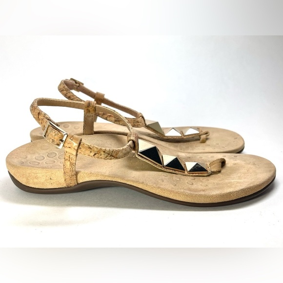 VIONIC Women's Nala T-Strap Sandal Cork and Gold Geometric‎ Studs Size 9.5M - Picture 3 of 7